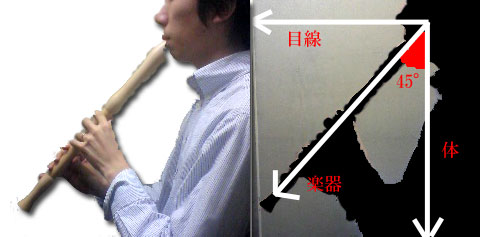 リコーダーの構える角度